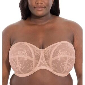 Lace Strapless‎ Bra Plus Size Convertible Full Coverage Beige 42I